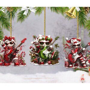 Hello Kitty 2D Acrylic Christmas Tree Ornament Cute Musical Guitar Design Lot 3